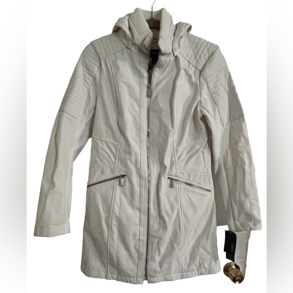 Avanti Light Cream Water Resistant Removable Hood Long Coat, Size S